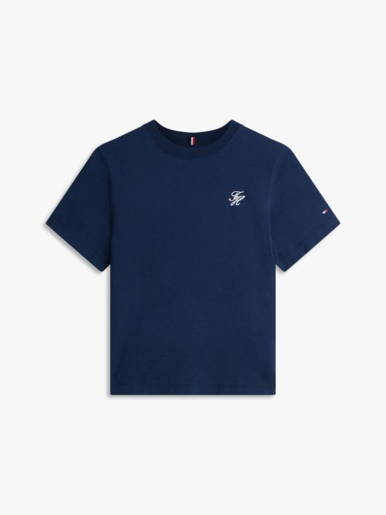 Blue Logo Embroidery Jersey Crew Neck T-Shirt  Women