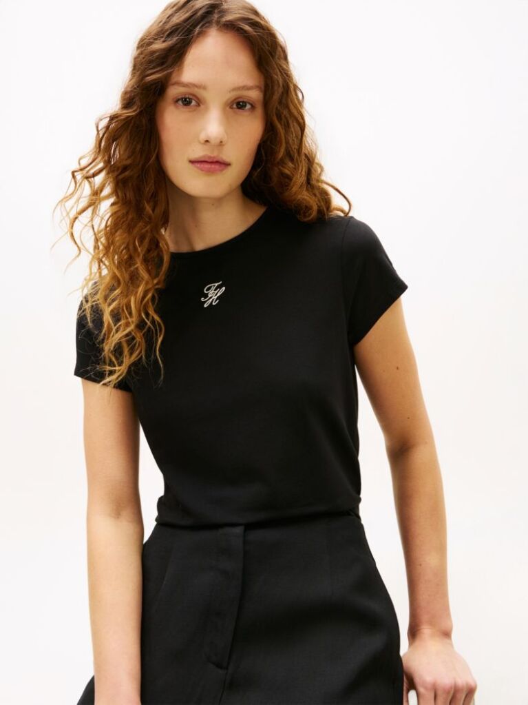 Black Textured Logo Slim Jersey T-Shirt  Women