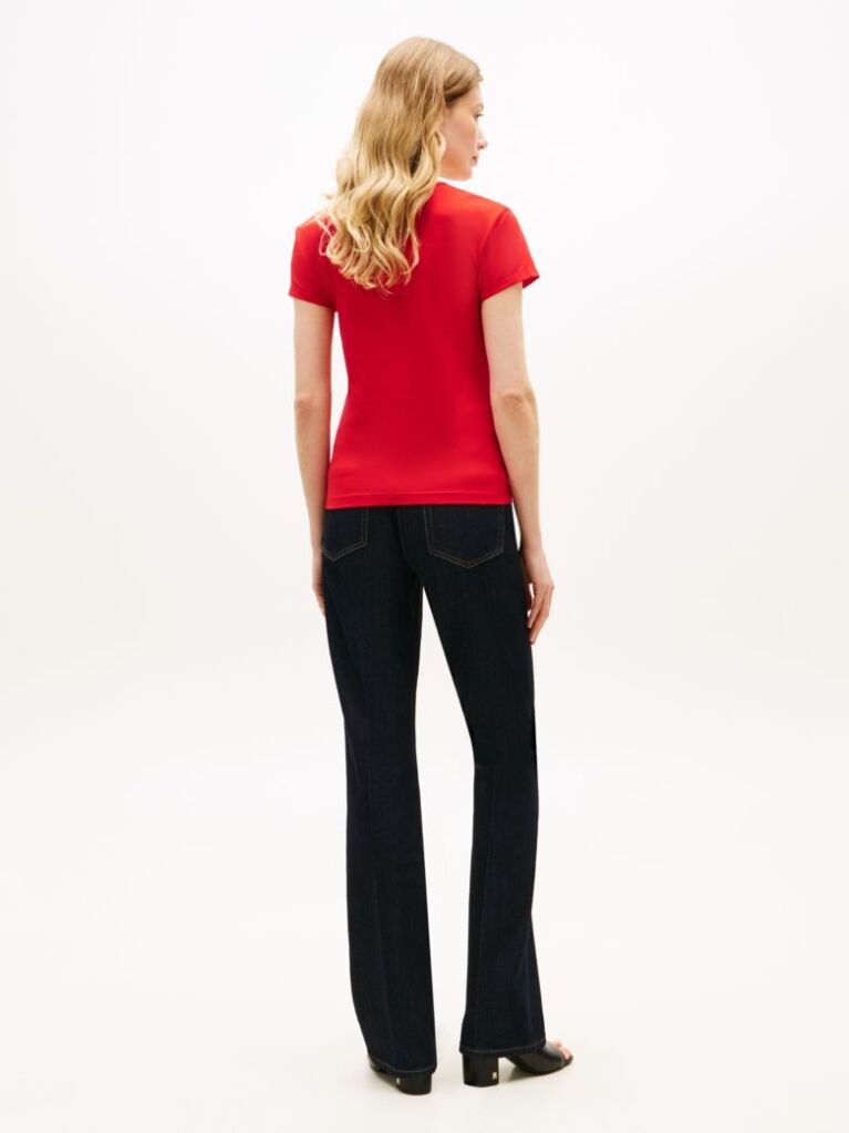 Red Textured Logo Slim Jersey T-Shirt  Women