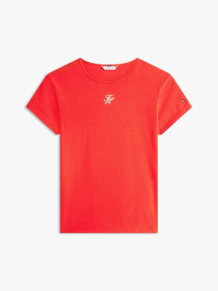 Red Textured Logo Slim Jersey T-Shirt  Women