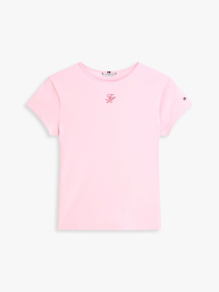 Pink Textured Logo Slim Jersey T-Shirt  Women