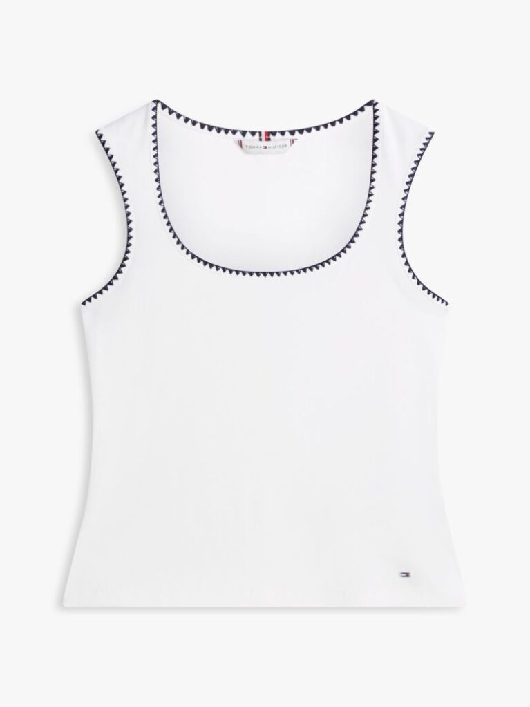 White Contrast Stitch Ribbed Slim Tank Top  Women