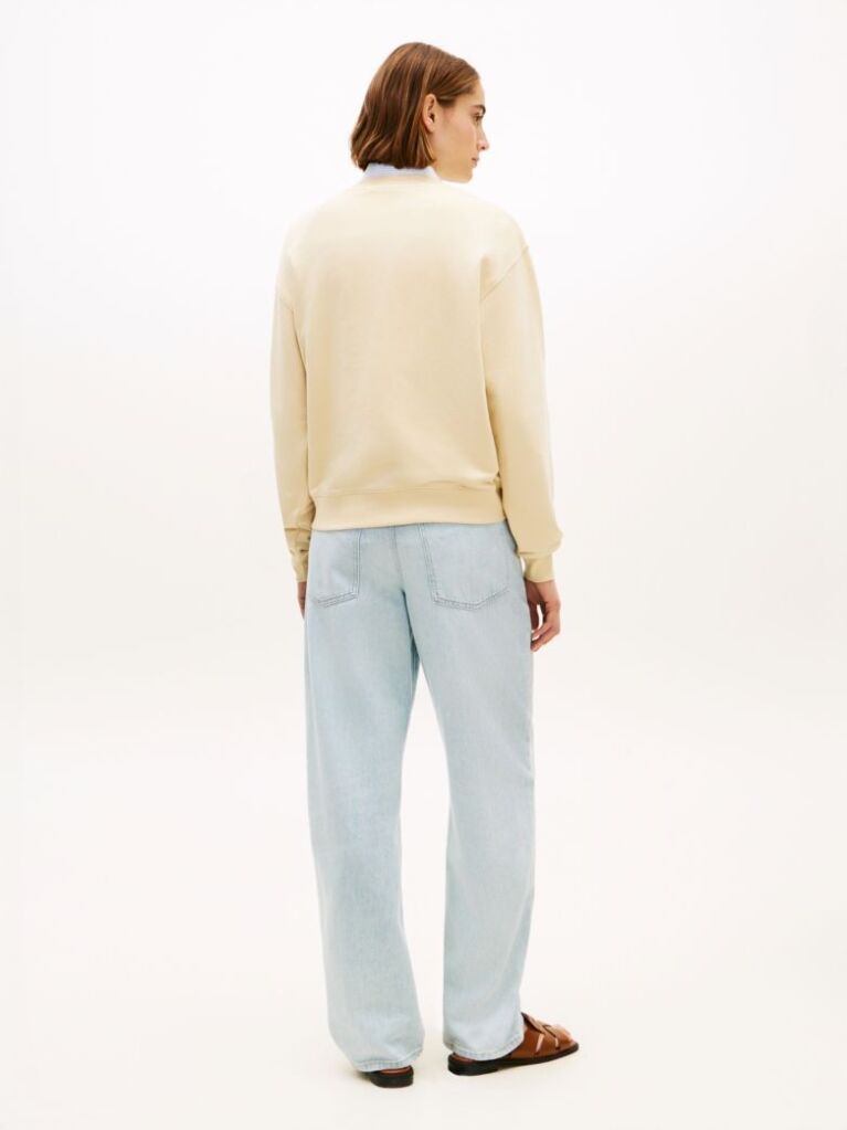 Beige Logo Embroidery Crew Neck Sweatshirt  Women