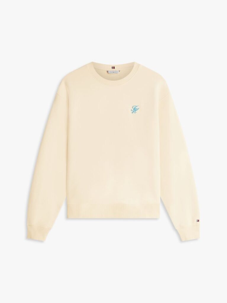 Beige Logo Embroidery Crew Neck Sweatshirt  Women