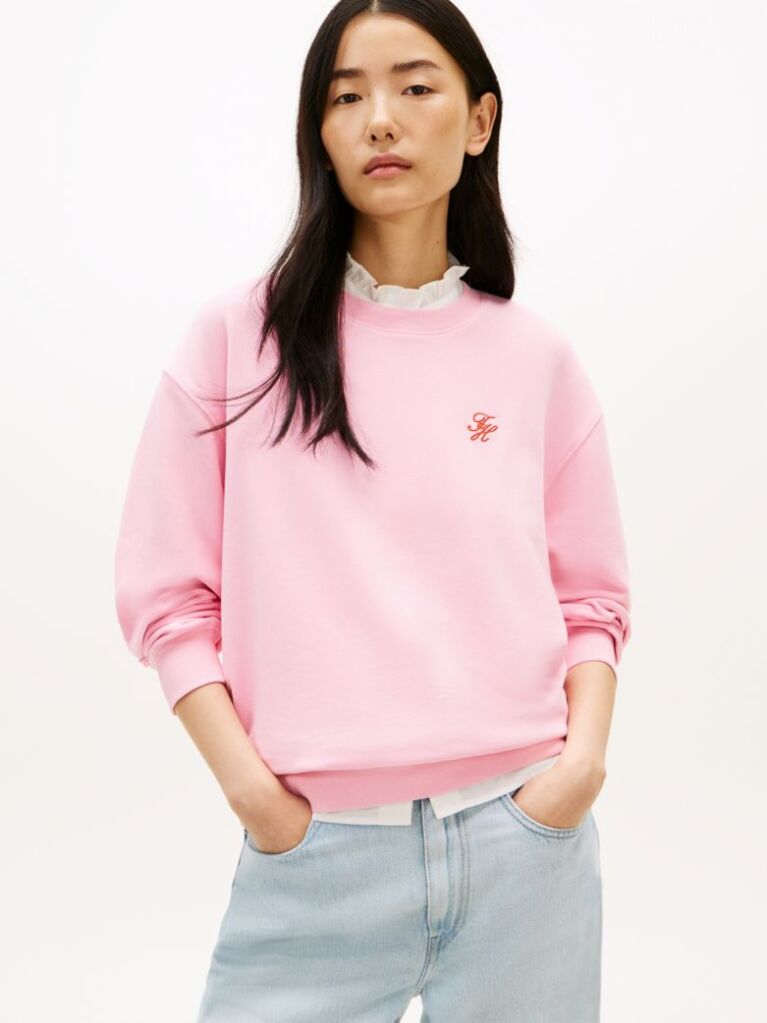 Pink Logo Embroidery Crew Neck Sweatshirt  Women