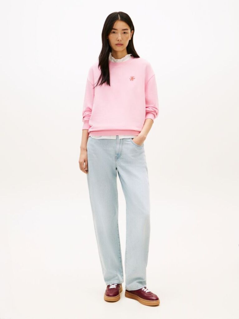 Pink Logo Embroidery Crew Neck Sweatshirt  Women