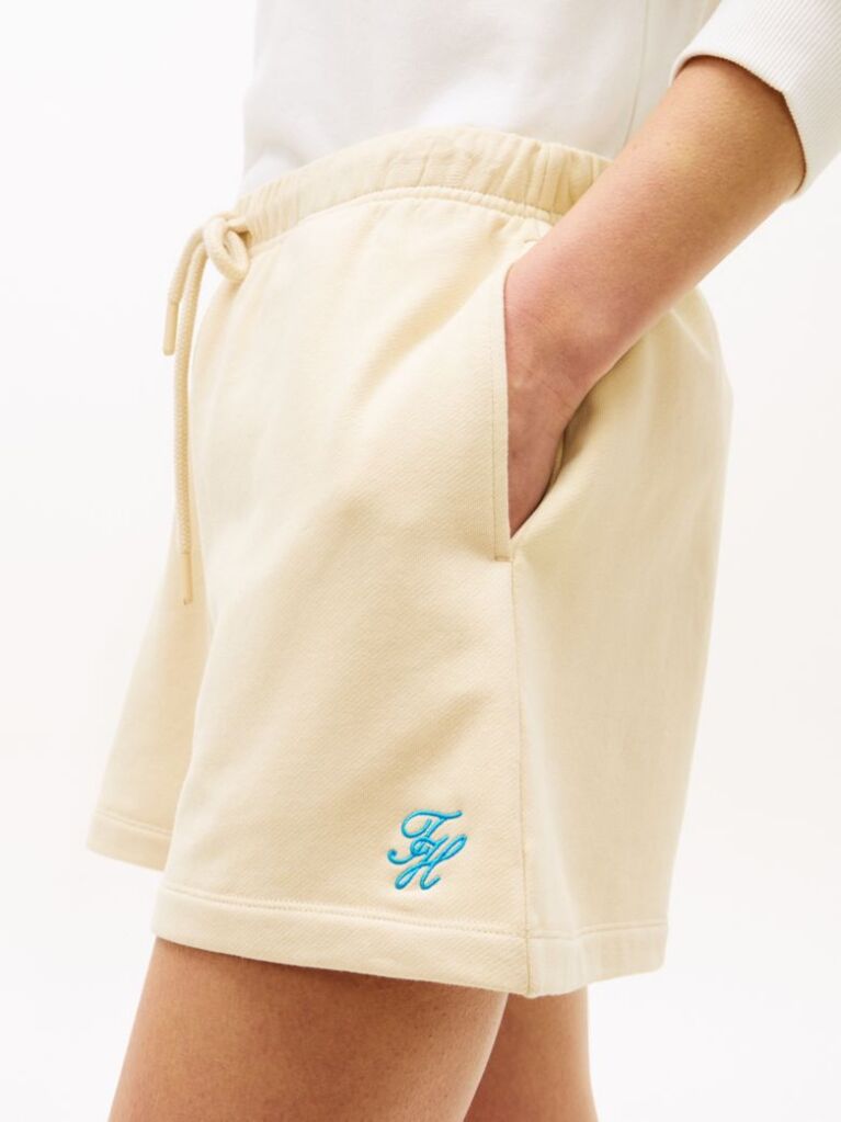 Beige Logo Embroidery Terry Sweat Shorts  Women