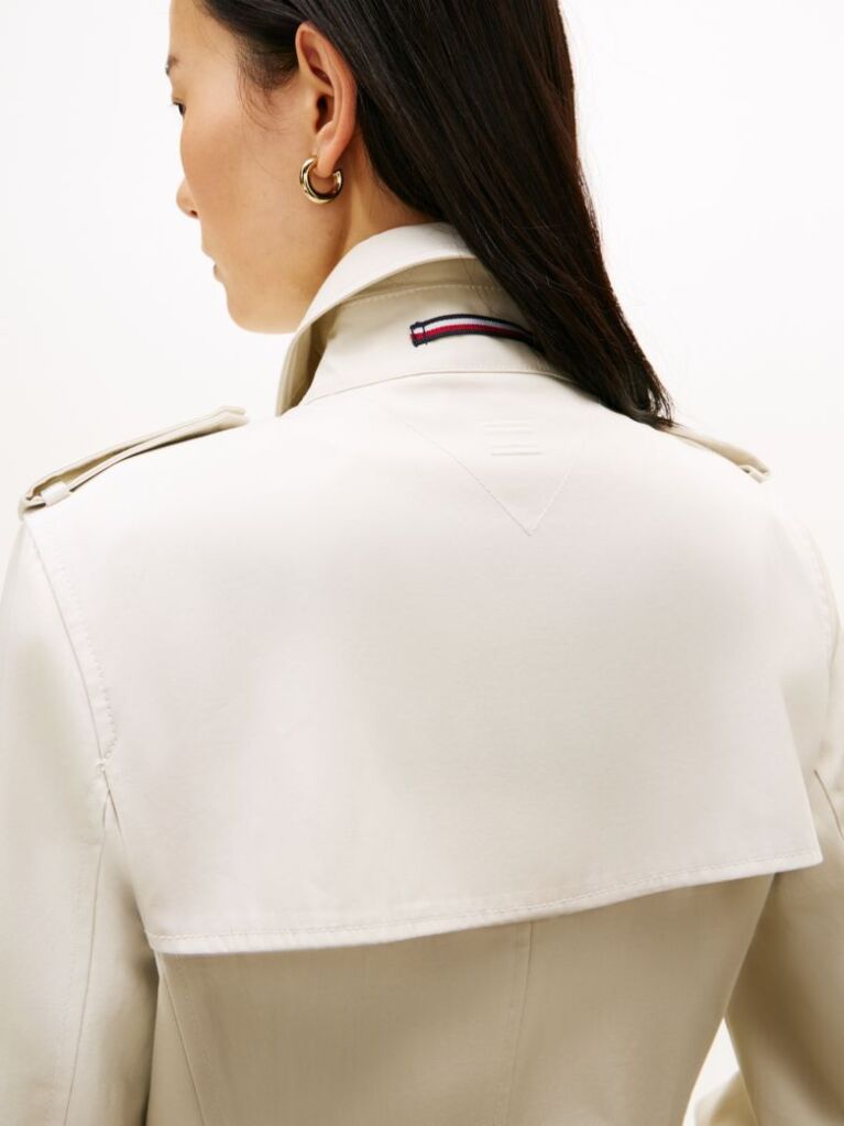 Beige Gold-Tone Button Slim Trench Coat  Women