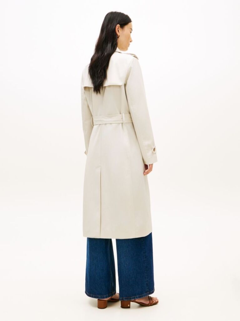 Beige Gold-Tone Button Slim Trench Coat  Women