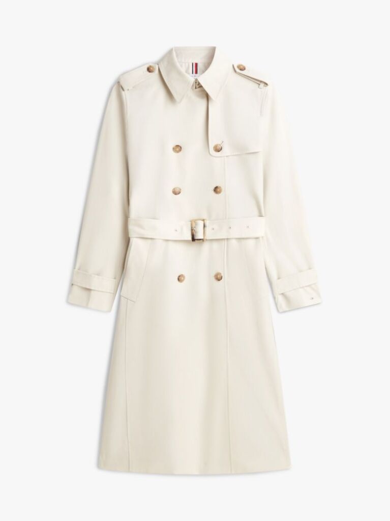Beige Gold-Tone Button Slim Trench Coat  Women