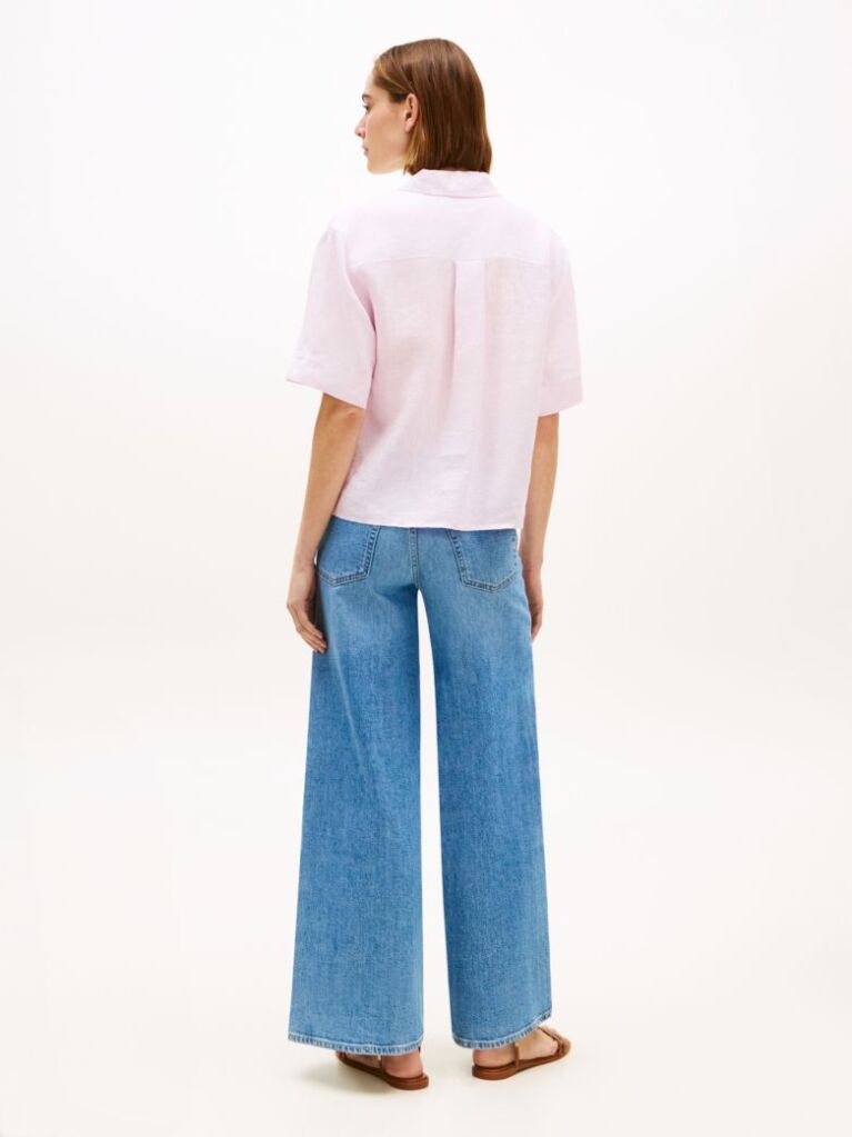 Purple Relaxed Fit Pure Linen Short Sleeve Shirt  Women