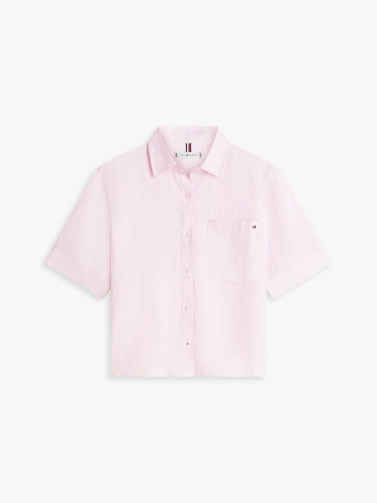 Purple Relaxed Fit Pure Linen Short Sleeve Shirt  Women