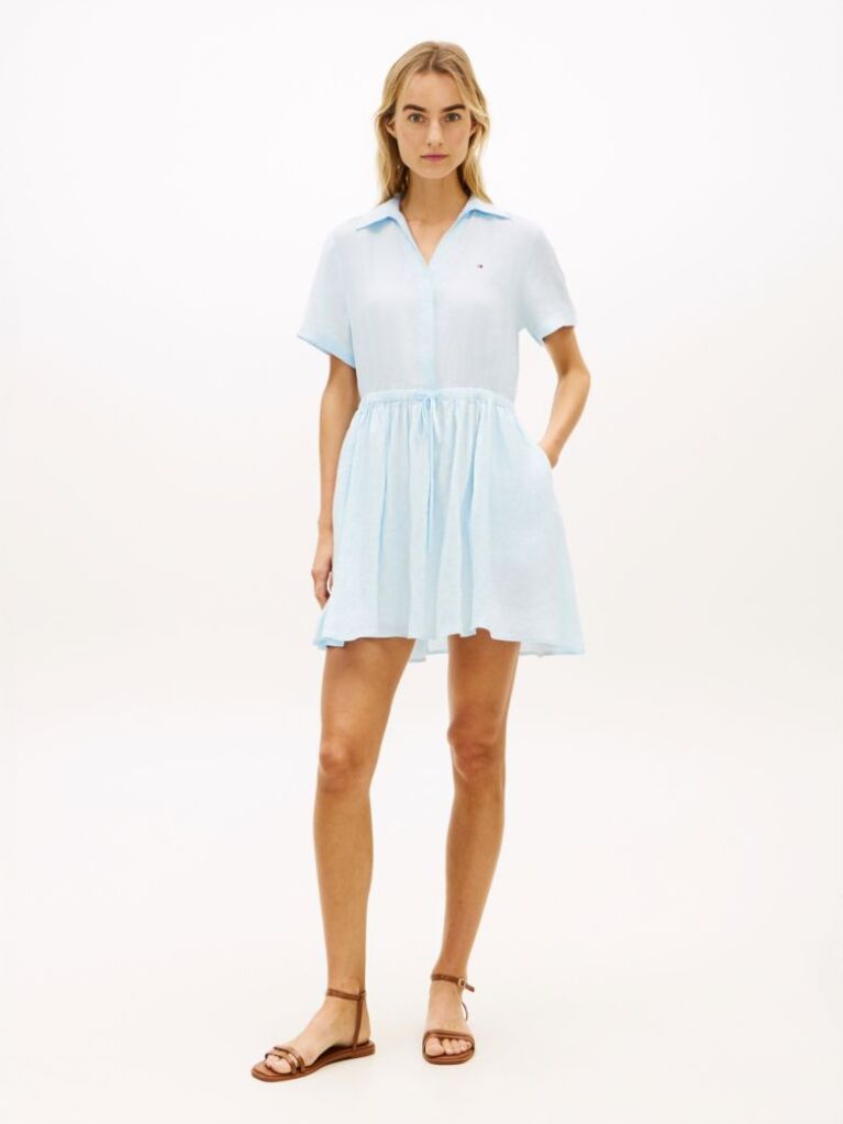 Blue Relaxed Pure Linen Mini Flare Dress  Women