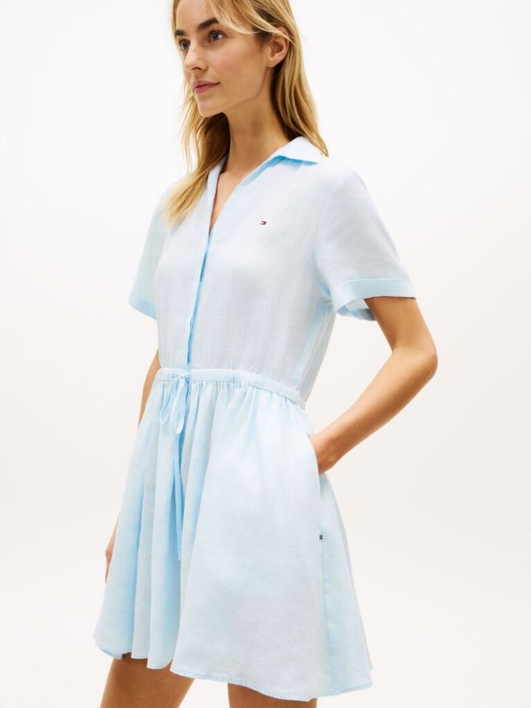 Blue Relaxed Pure Linen Mini Flare Dress  Women