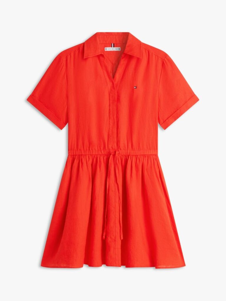 Red Relaxed Pure Linen Mini Flare Dress  Women