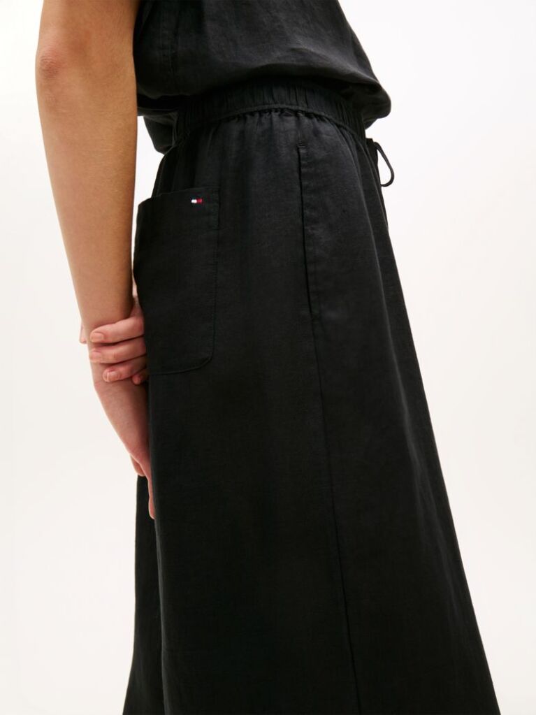 Black Relaxed Wide Leg Pure Linen Trousers  Women