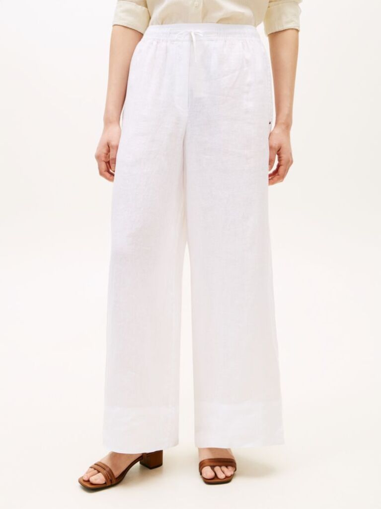 White Relaxed Wide Leg Pure Linen Trousers  Women