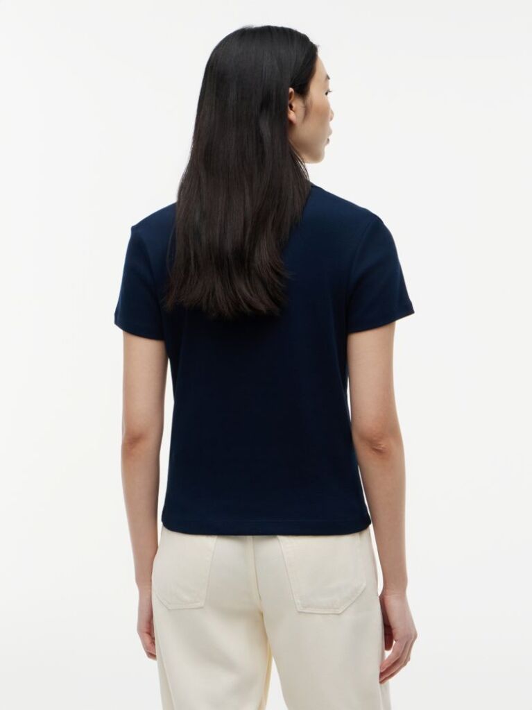 Blue Slim Fit Gold-Tone Button Polo Shirt  Women