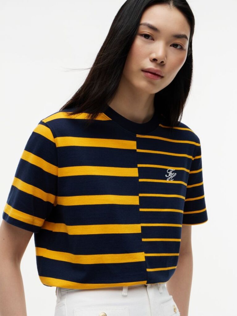 Multi Mixed Stripe Relaxed Crew Neck T-Shirt  Women