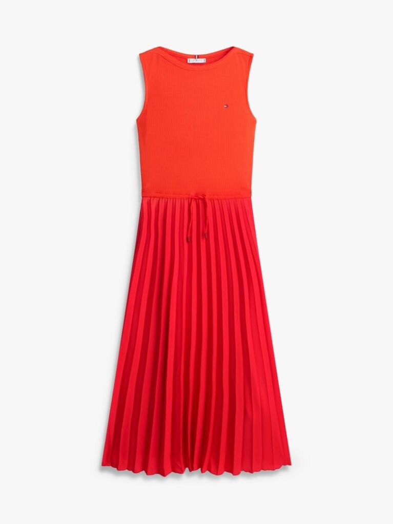 Red Pleated Sleeveless Slim Midi Dress  Women