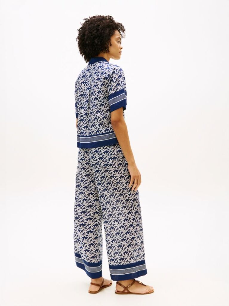 Blue Relaxed Fit Print Voile Shirt With Silk  Women