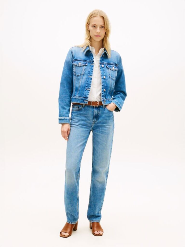 Blue Flag Embroidery Slim Denim Jacket  Women