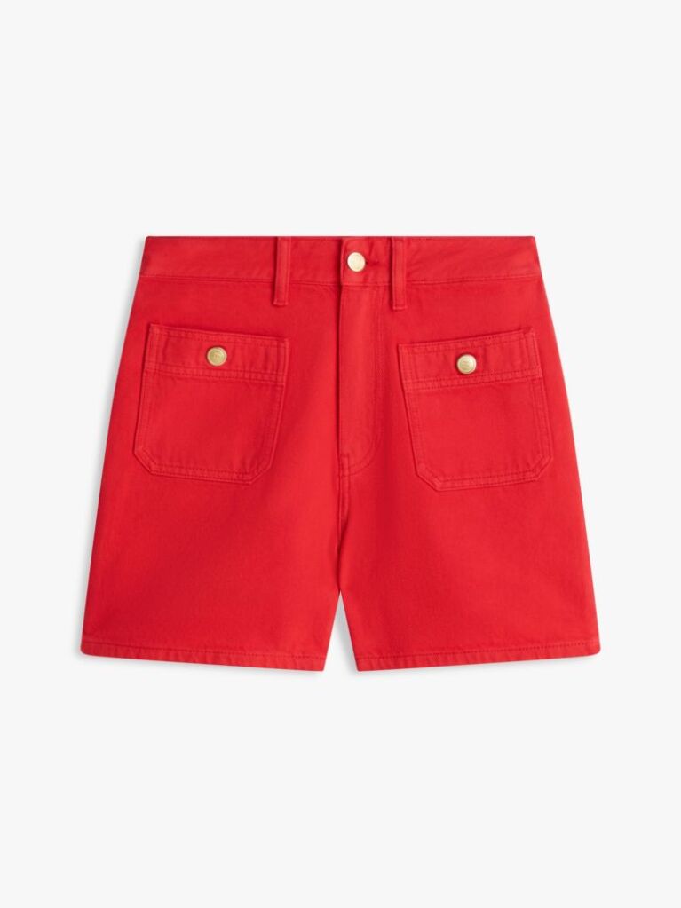 Red Gold-Tone Button High Rise Denim Shorts  Women