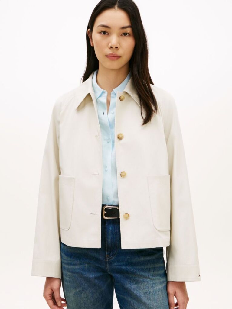 Beige Water Repellent Collared Relaxed Short Jacket  Women