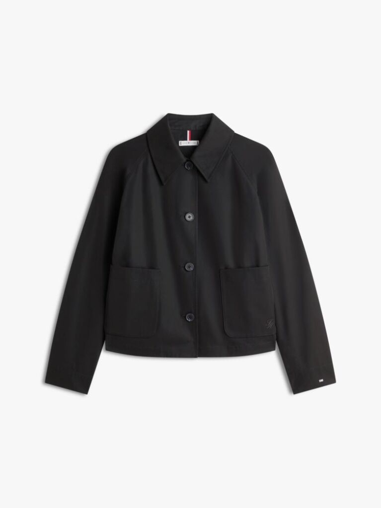 Black Water Repellent Collared Relaxed Short Jacket  Women
