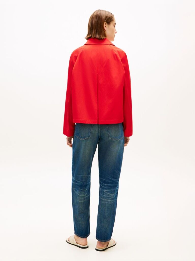 Red Water Repellent Collared Relaxed Short Jacket  Women