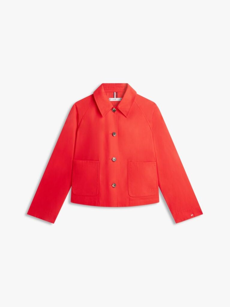 Red Water Repellent Collared Relaxed Short Jacket  Women