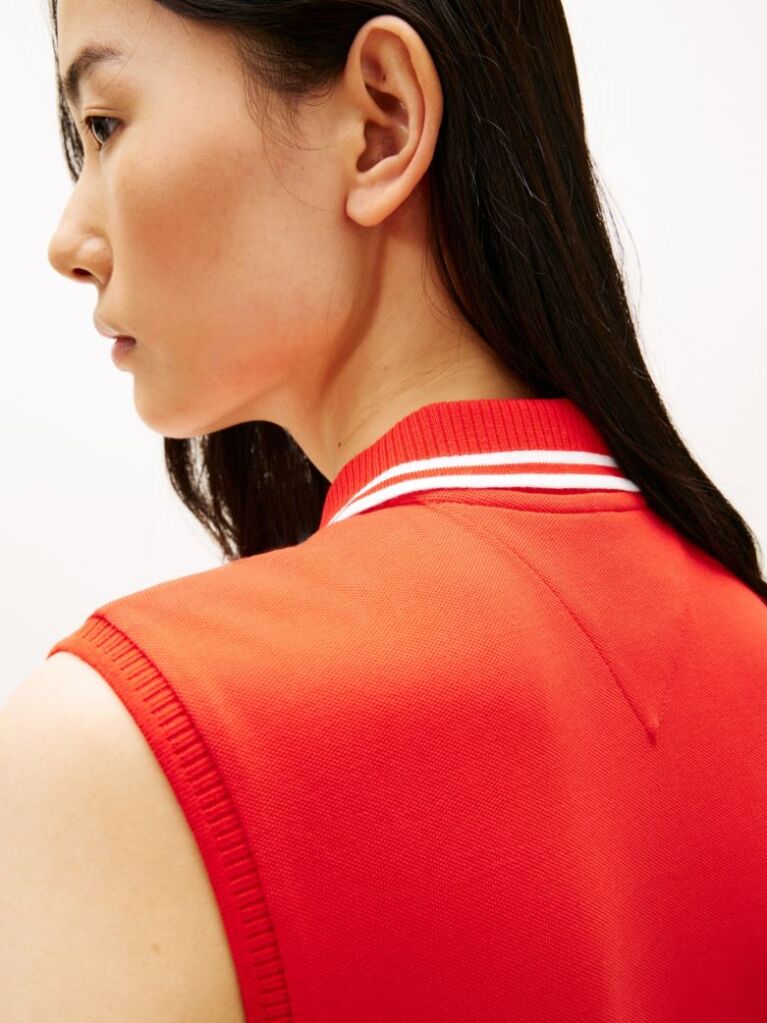 Red 1985 Pleated Sleeveless Midi Polo Dress  Women