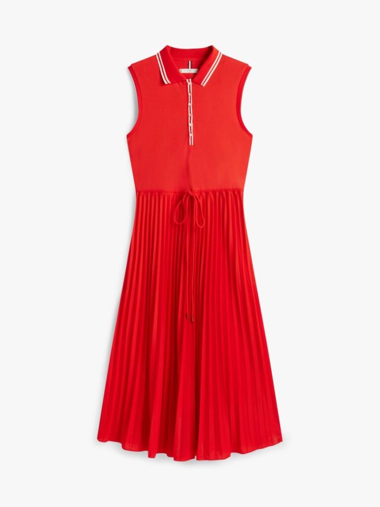 Red 1985 Pleated Sleeveless Midi Polo Dress  Women