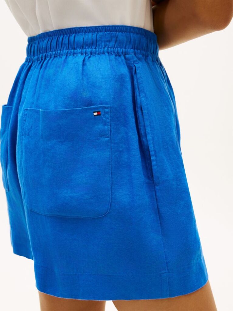 Blue Flag Embroidery Pure Linen Shorts  Women