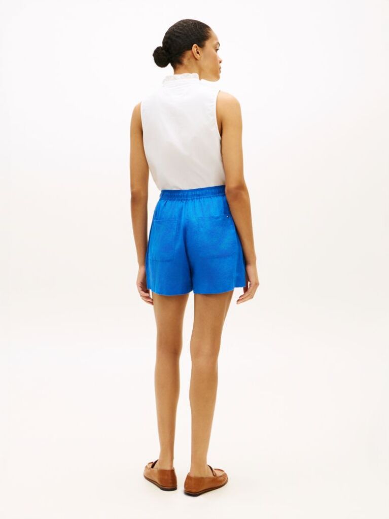 Blue Flag Embroidery Pure Linen Shorts  Women
