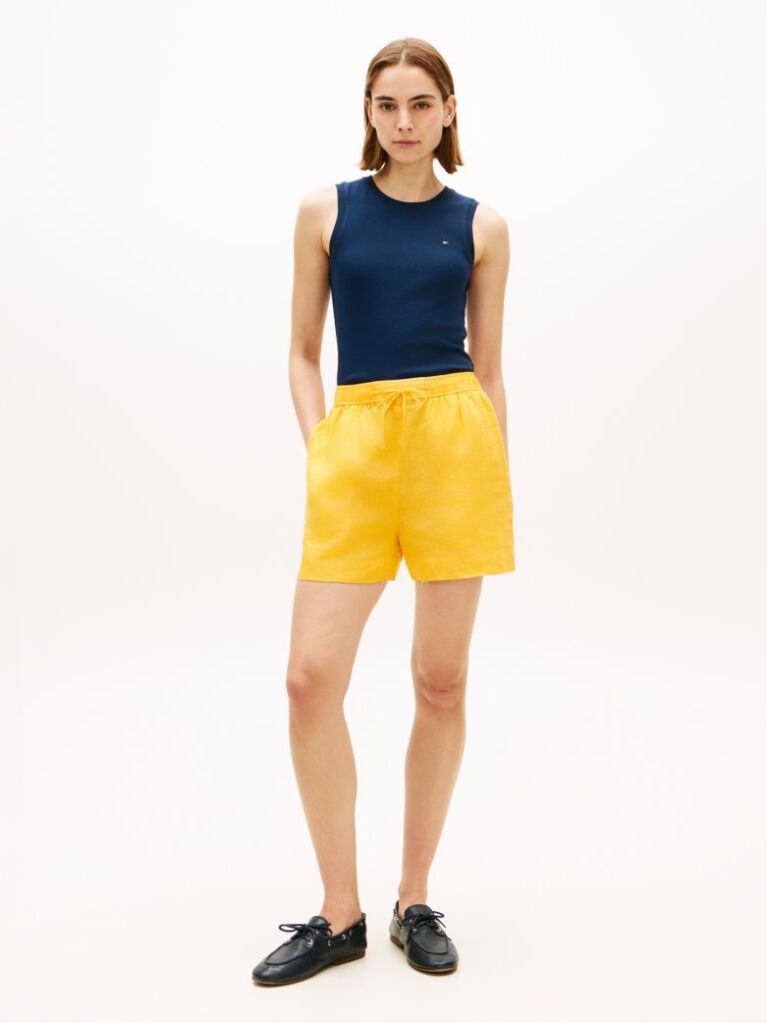 Orange Flag Embroidery Pure Linen Shorts  Women