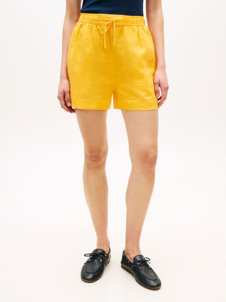 Orange Flag Embroidery Pure Linen Shorts  Women
