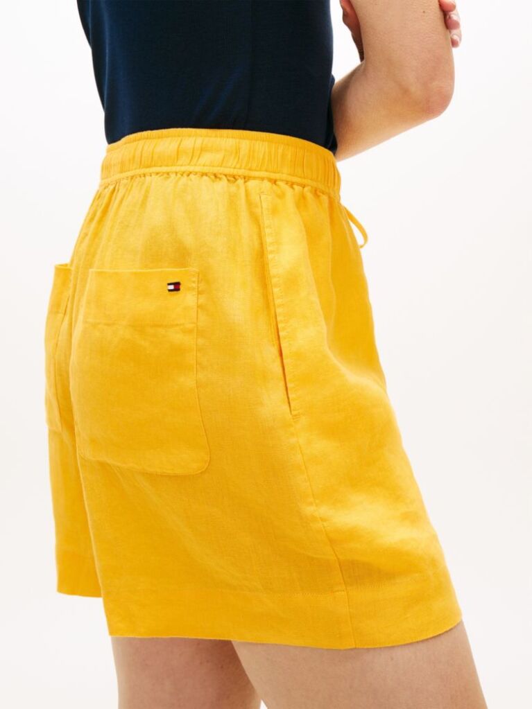 Orange Flag Embroidery Pure Linen Shorts  Women