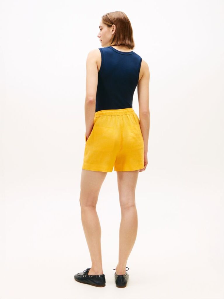 Orange Flag Embroidery Pure Linen Shorts  Women