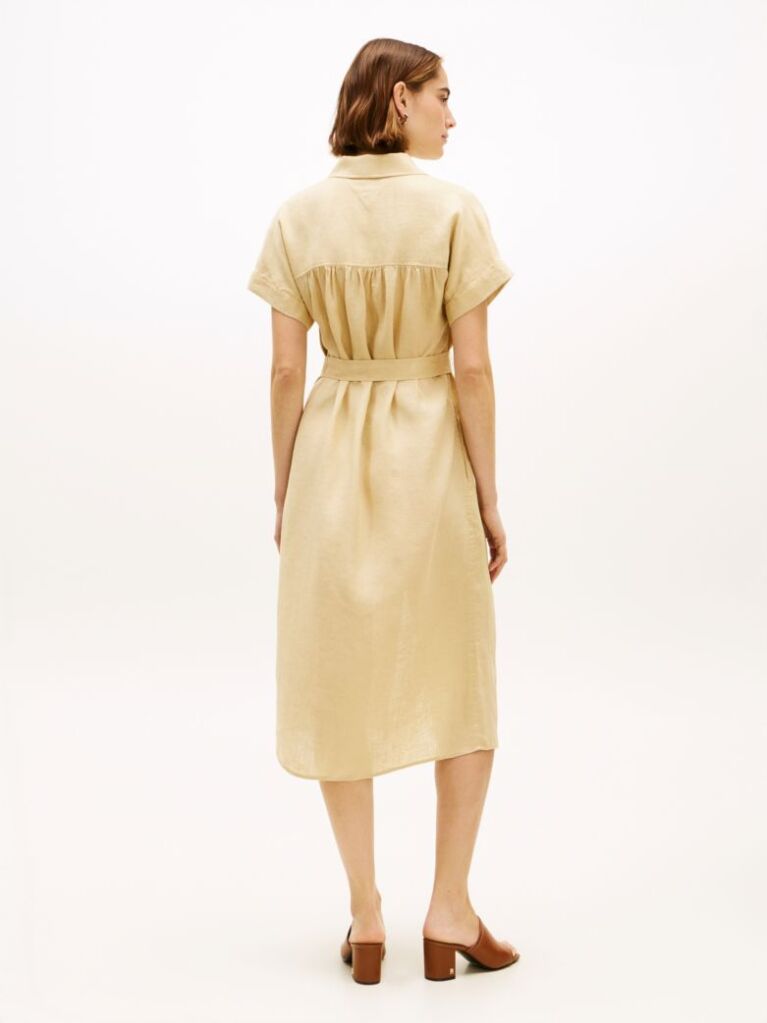 Beige Belted Relaxed Pure Linen Shirt Dress  Women