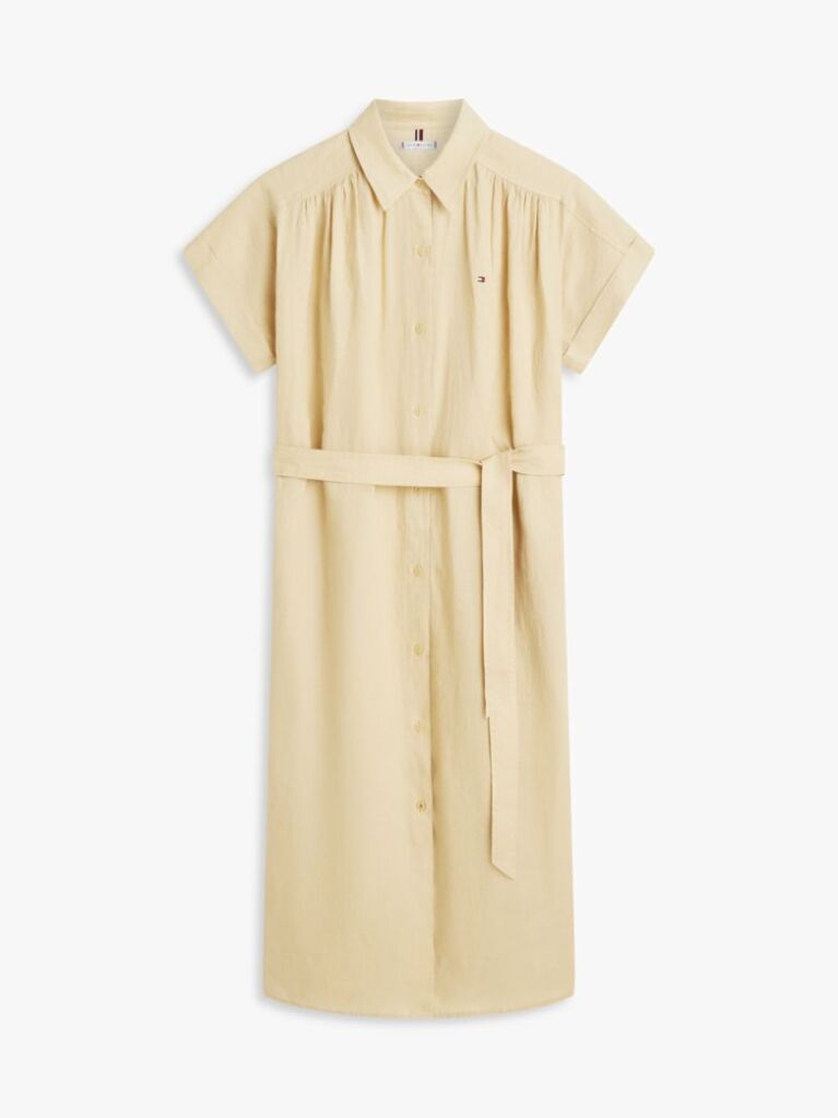 Beige Belted Relaxed Pure Linen Shirt Dress  Women