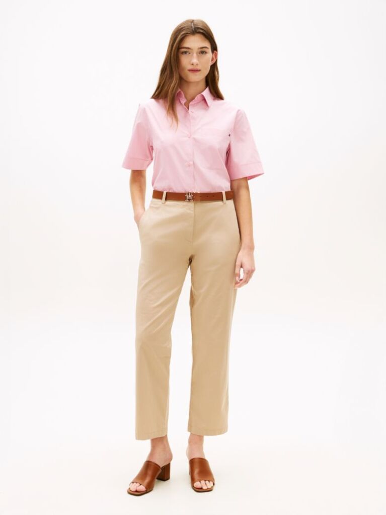 Beige Washed Slim Straight Leg Chinos  Women