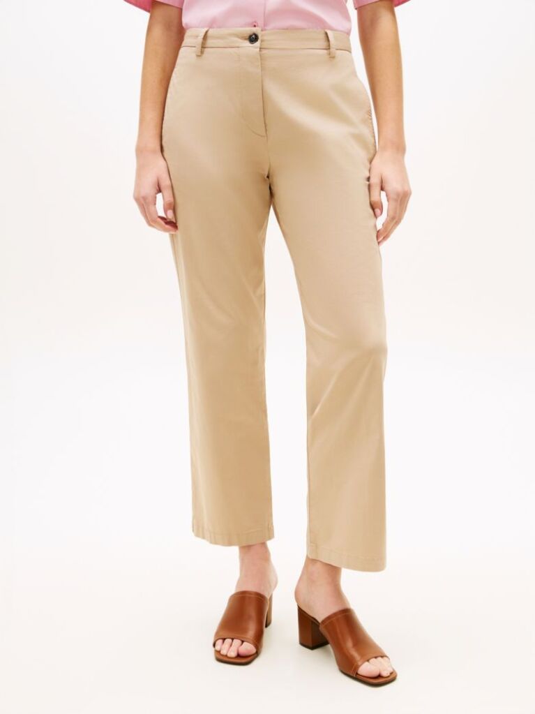 Beige Washed Slim Straight Leg Chinos  Women