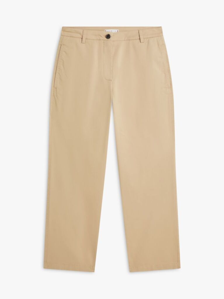 Beige Washed Slim Straight Leg Chinos  Women
