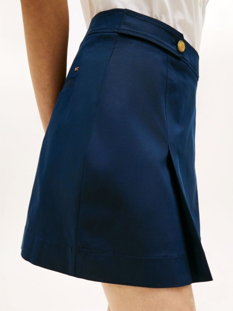 Blue Gold-Tone Button Crest Pleated Mini Skirt  Women