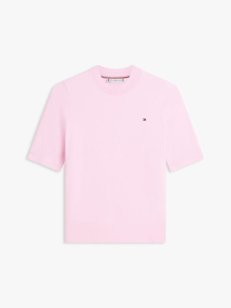 Pink Fine Knit Jersey Short Sleeve Jumper  Women