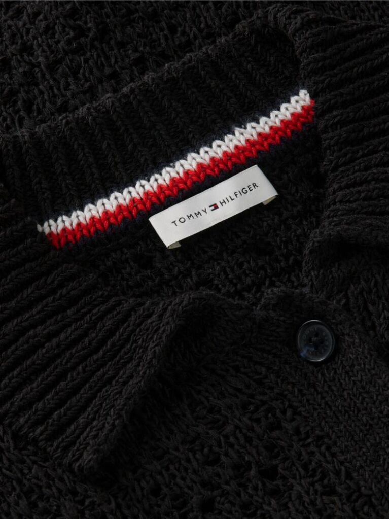 Black Weave Polo Relaxed Short Sleeve Cardigan  Women