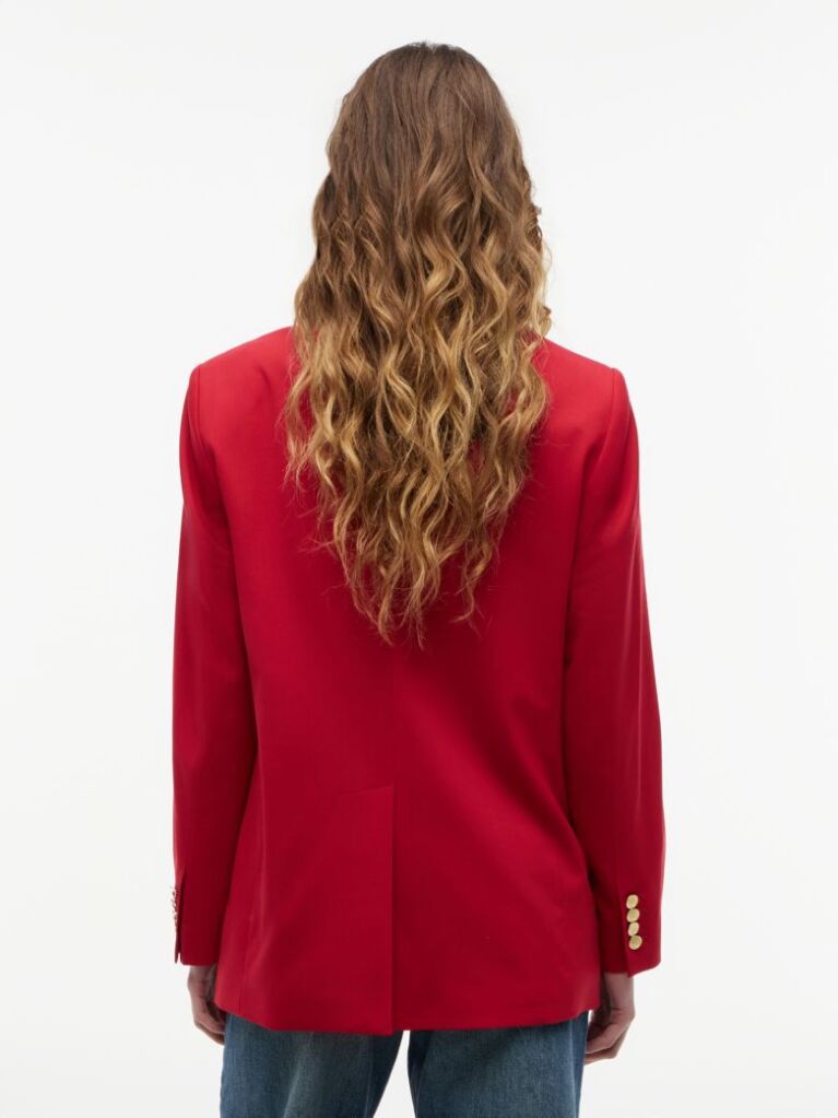 Red Timeless Wool Blend Relaxed Double Breasted Blazer  Women