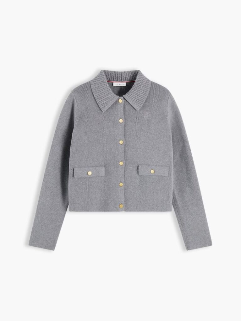 Grey Gold-Tone Button Jacket With Wool  Women