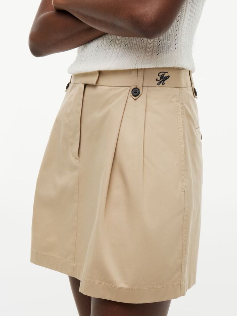 Beige Pleated Twill Chino Mini Skirt  Women